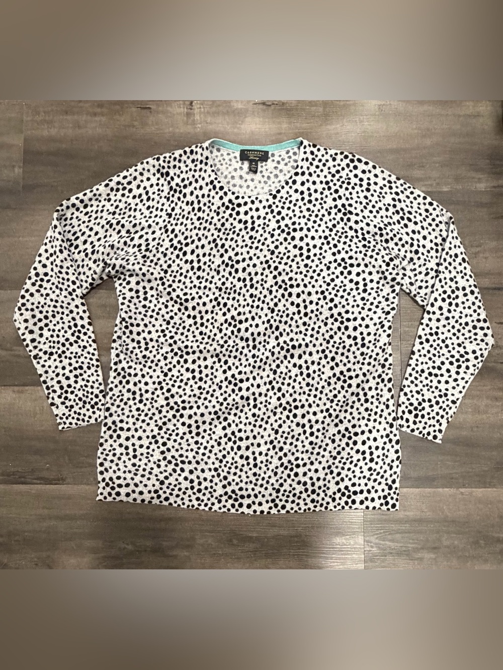Charter Club Luxury CASHMERE White & Black Dotted Long-Sleeve Top 1X